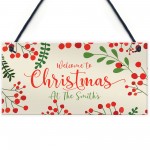 Hanging Welcome Christmas Sign ANY SURNAME Personalised