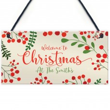 Hanging Welcome Christmas Sign ANY SURNAME Personalised