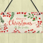 Hanging Welcome Christmas Sign ANY SURNAME Personalised