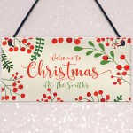 Hanging Welcome Christmas Sign ANY SURNAME Personalised