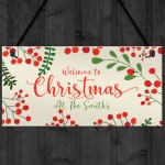 Hanging Welcome Christmas Sign ANY SURNAME Personalised