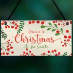 Hanging Welcome Christmas Sign ANY SURNAME Personalised