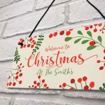 Hanging Welcome Christmas Sign ANY SURNAME Personalised
