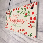 Hanging Welcome Christmas Sign ANY SURNAME Personalised