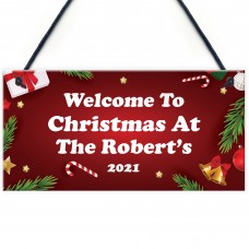 Personalised Hanging Christmas Sign Welcome Plaque 'Surname'