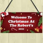 Personalised Hanging Christmas Sign Welcome Plaque 'Surname'