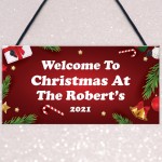 Personalised Hanging Christmas Sign Welcome Plaque 'Surname'
