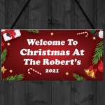 Personalised Hanging Christmas Sign Welcome Plaque 'Surname'
