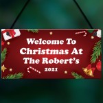 Personalised Hanging Christmas Sign Welcome Plaque 'Surname'