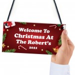 Personalised Hanging Christmas Sign Welcome Plaque 'Surname'
