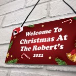 Personalised Hanging Christmas Sign Welcome Plaque 'Surname'