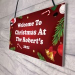 Personalised Hanging Christmas Sign Welcome Plaque 'Surname'