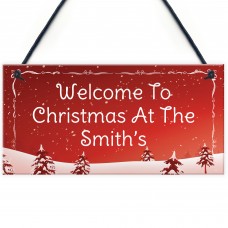 Personalised Hanging Christmas Decoration Welcome Plaque