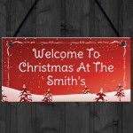 Personalised Hanging Christmas Decoration Welcome Plaque
