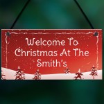 Personalised Hanging Christmas Decoration Welcome Plaque