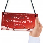 Personalised Hanging Christmas Decoration Welcome Plaque