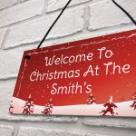 Personalised Hanging Christmas Decoration Welcome Plaque