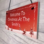 Personalised Hanging Christmas Decoration Welcome Plaque