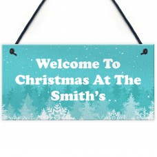 Personalised Hanging Christmas Decoration Welcome 'Surname' Sign
