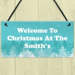 Personalised Hanging Christmas Decoration Welcome 'Surname' Sign
