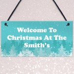Personalised Hanging Christmas Decoration Welcome 'Surname' Sign