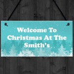 Personalised Hanging Christmas Decoration Welcome 'Surname' Sign