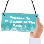 Personalised Hanging Christmas Decoration Welcome 'Surname' Sign