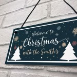 Christmas With The 'Surname' Welcome Sign Personalised Christmas