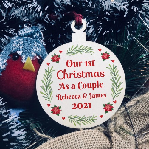 1st Christmas As A Couple Hanging Bauble Decoration Personalised