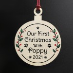 1st Christmas With Dog Puppy Personalised Wood Hanging Bauble