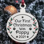 1st Christmas With Dog Puppy Personalised Wood Hanging Bauble