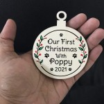 1st Christmas With Dog Puppy Personalised Wood Hanging Bauble