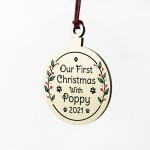 1st Christmas With Dog Puppy Personalised Wood Hanging Bauble