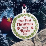 Dogs First Christmas Wooden Hanging Bauble Personalised 1st Xmas