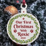 Dogs First Christmas Wooden Hanging Bauble Personalised 1st Xmas