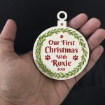 Dogs First Christmas Wooden Hanging Bauble Personalised 1st Xmas