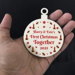 Personalised First Christmas Together Wood Tree Bauble Boyfriend