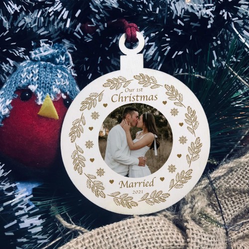 1st Christmas Married Bauble Personalised Photo Hanging Bauble