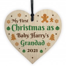 First Christmas As A Grandad Wood Tree Decoration Newborn Gifts