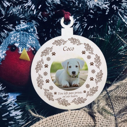 Personalised Dog Memorial Gift Hanging Photo Wooden Tree Decor