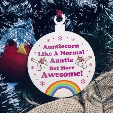 Auntie Gift For Christmas Hanging Wooden Tree Decoration Unicorn