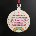 Auntie Gift For Christmas Hanging Wooden Tree Decoration Unicorn