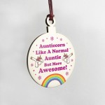 Auntie Gift For Christmas Hanging Wooden Tree Decoration Unicorn