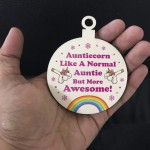 Auntie Gift For Christmas Hanging Wooden Tree Decoration Unicorn