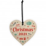 Christmas 2021 Bauble Tree Decoration Wooden Heart Xmas Tree