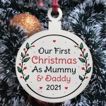 First Christmas As Mummy And Daddy Wood Bauble Personalised