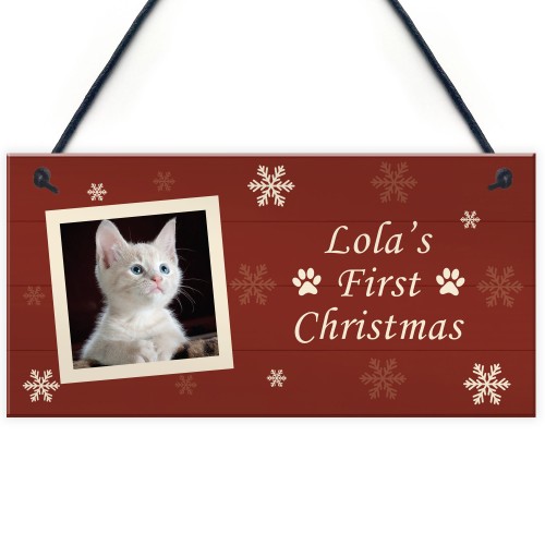 Cats First Christmas Sign Personalised Hanging Wall Sign
