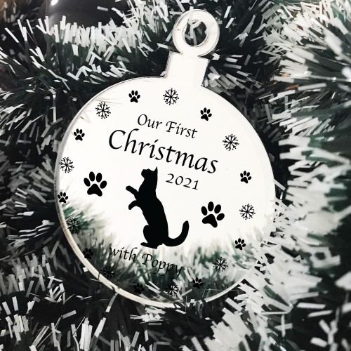 Our First Christmas With Cat Personalised Engraved Bauble