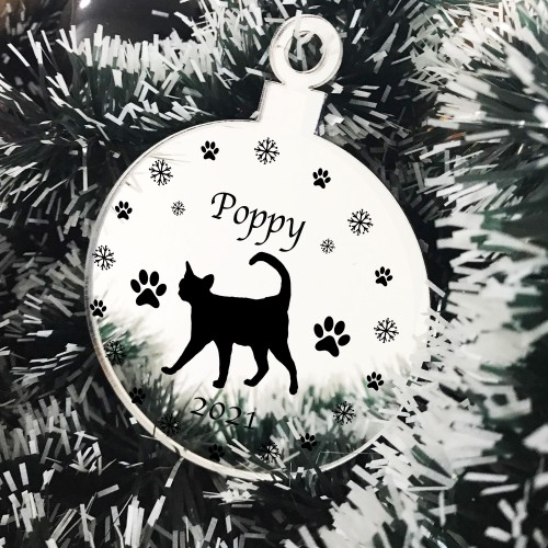 Cats First Christmas Personalised Engraved Bauble Tree Decor