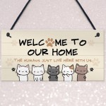 Cat Sign Welcome To Our Home Cat Lover Gift Hanging Door Sign